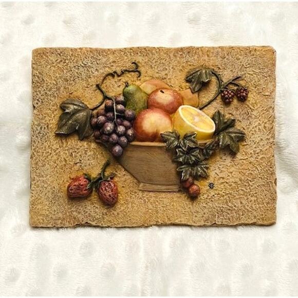 Vintage Cheri Bloom 3-D High Detail Ceramic Fruit Wall Tile - Picture 1 of 6